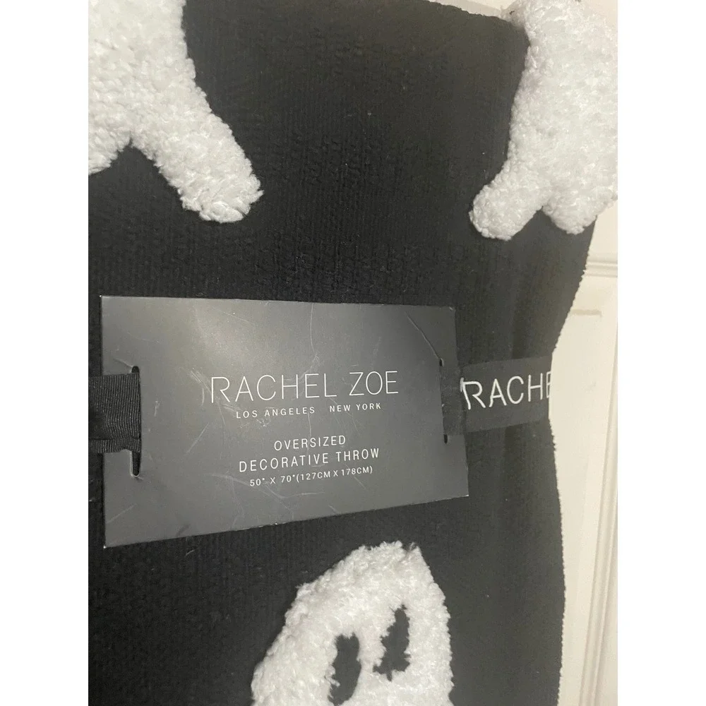 Rachel Zoe Oversized Decorative Throw Blanket Black White Ghost Halloween‎